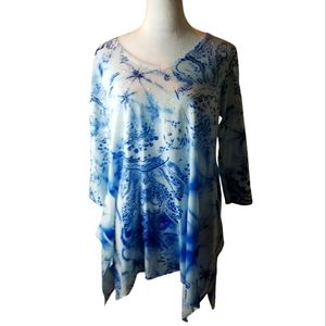 India Boutique Rhinestone Detail Ocean Blues Batik Print Top